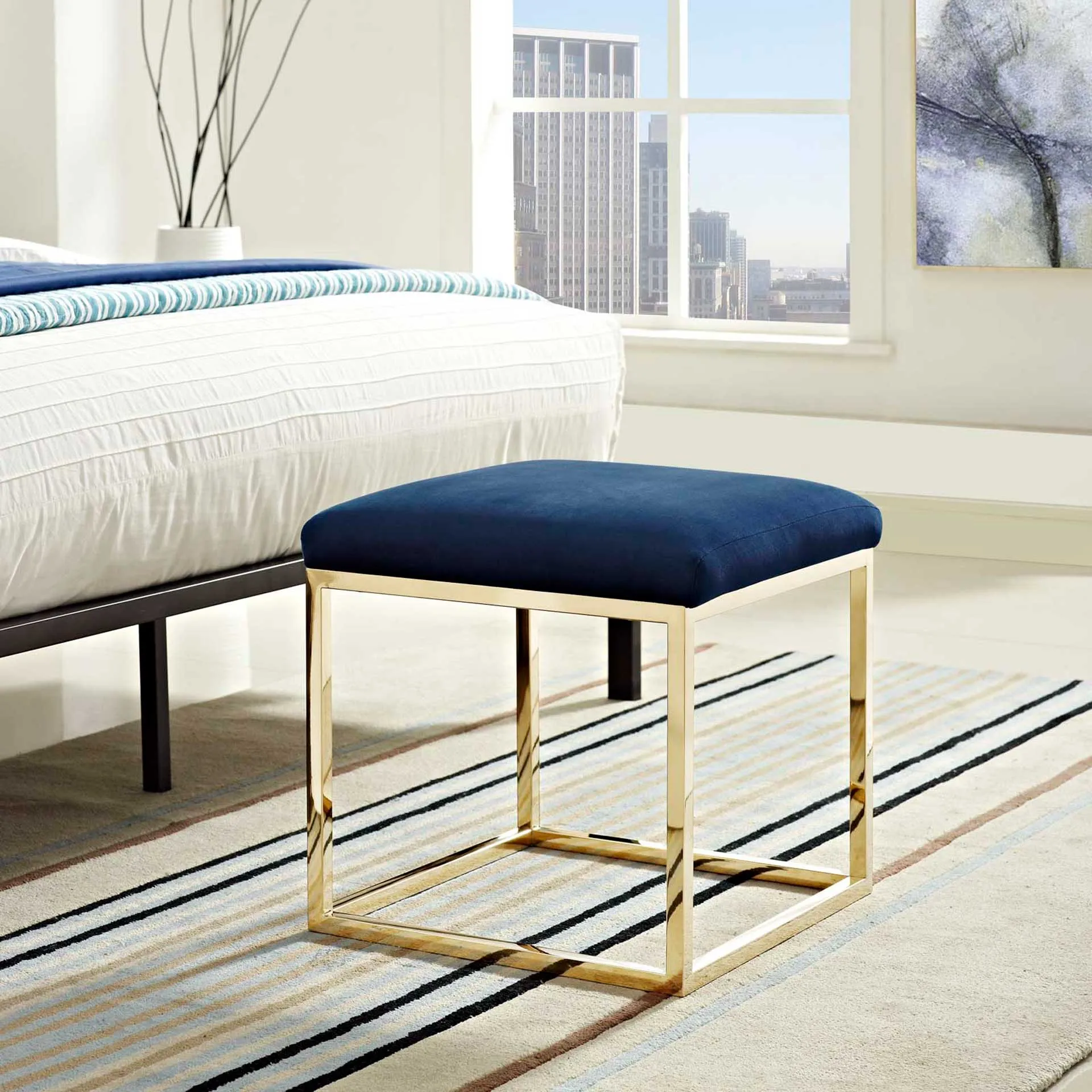 Alden Ottoman Gold/Navy