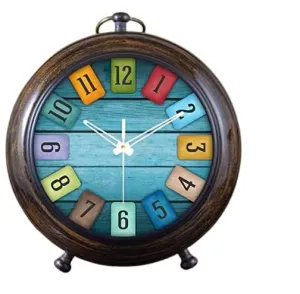 ALFAMART HT handicrafts Items Wedding Gift Bedroom Living Room Desk Clock (Multicolor Dial 6) Antique Style Wooden 5.25 inch dial 4 inch Color Brown Office Home Decor