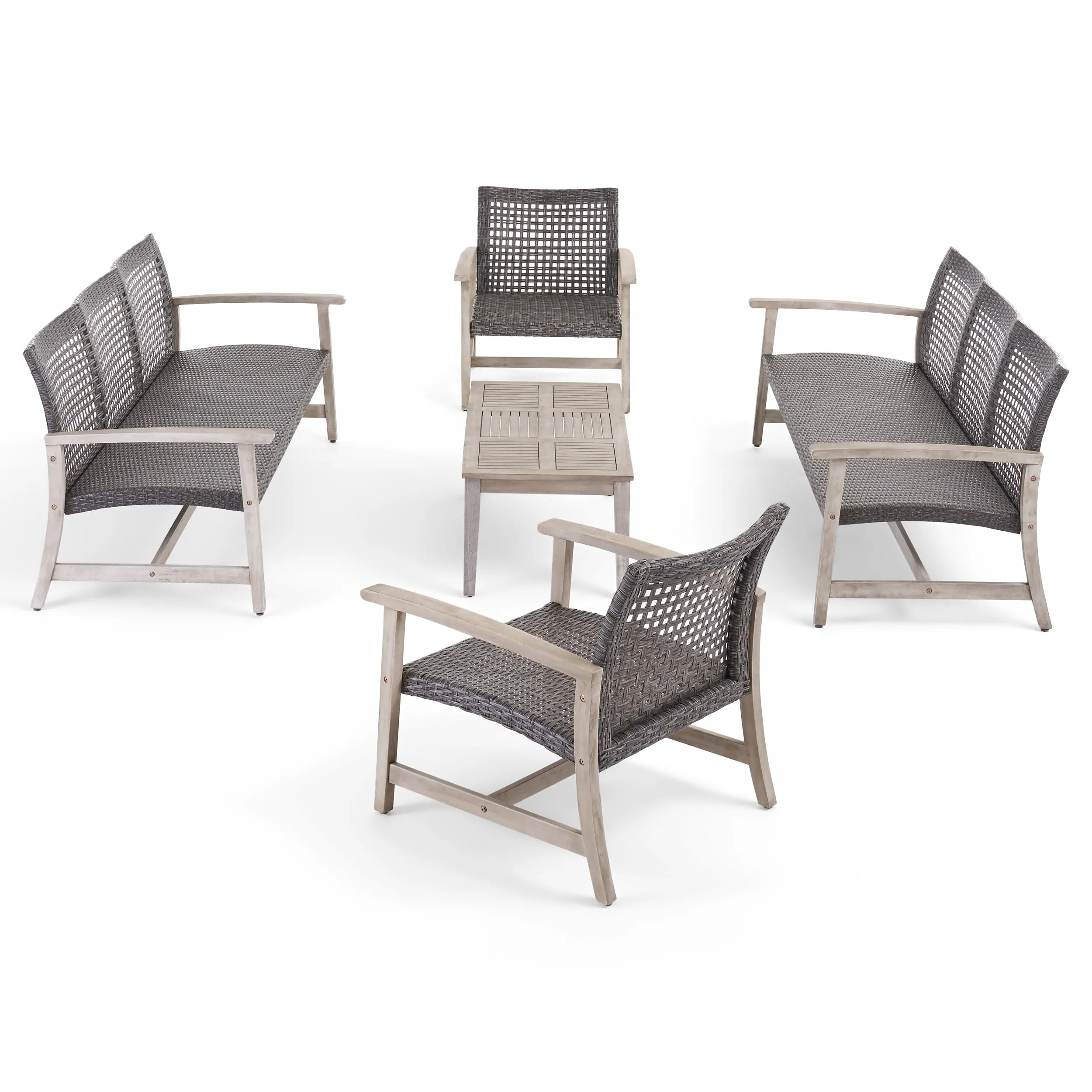 Alyssa Outdoor 5 Piece Wood and Wicker Sofa Chat Set