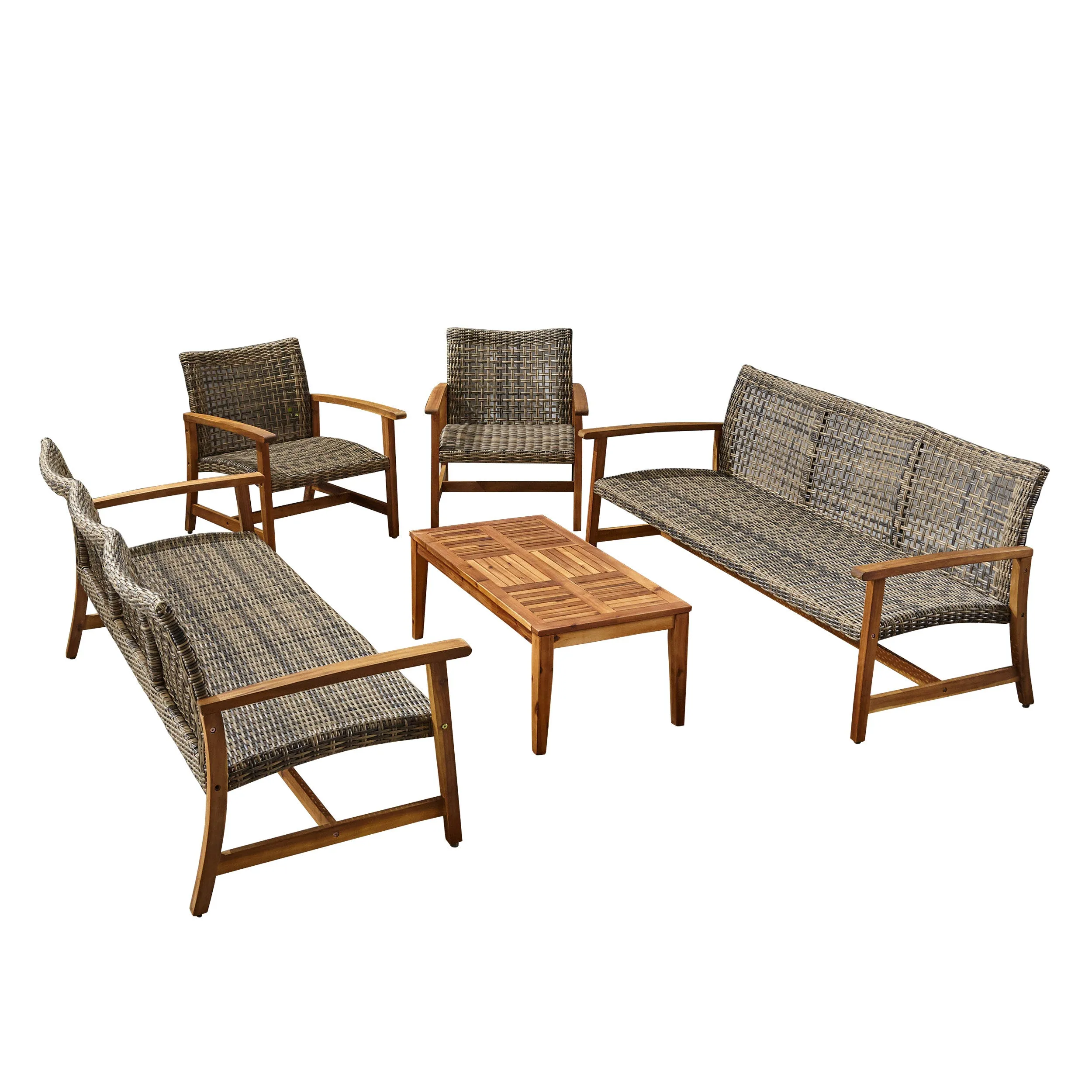 Alyssa Outdoor 5 Piece Wood and Wicker Sofa Chat Set