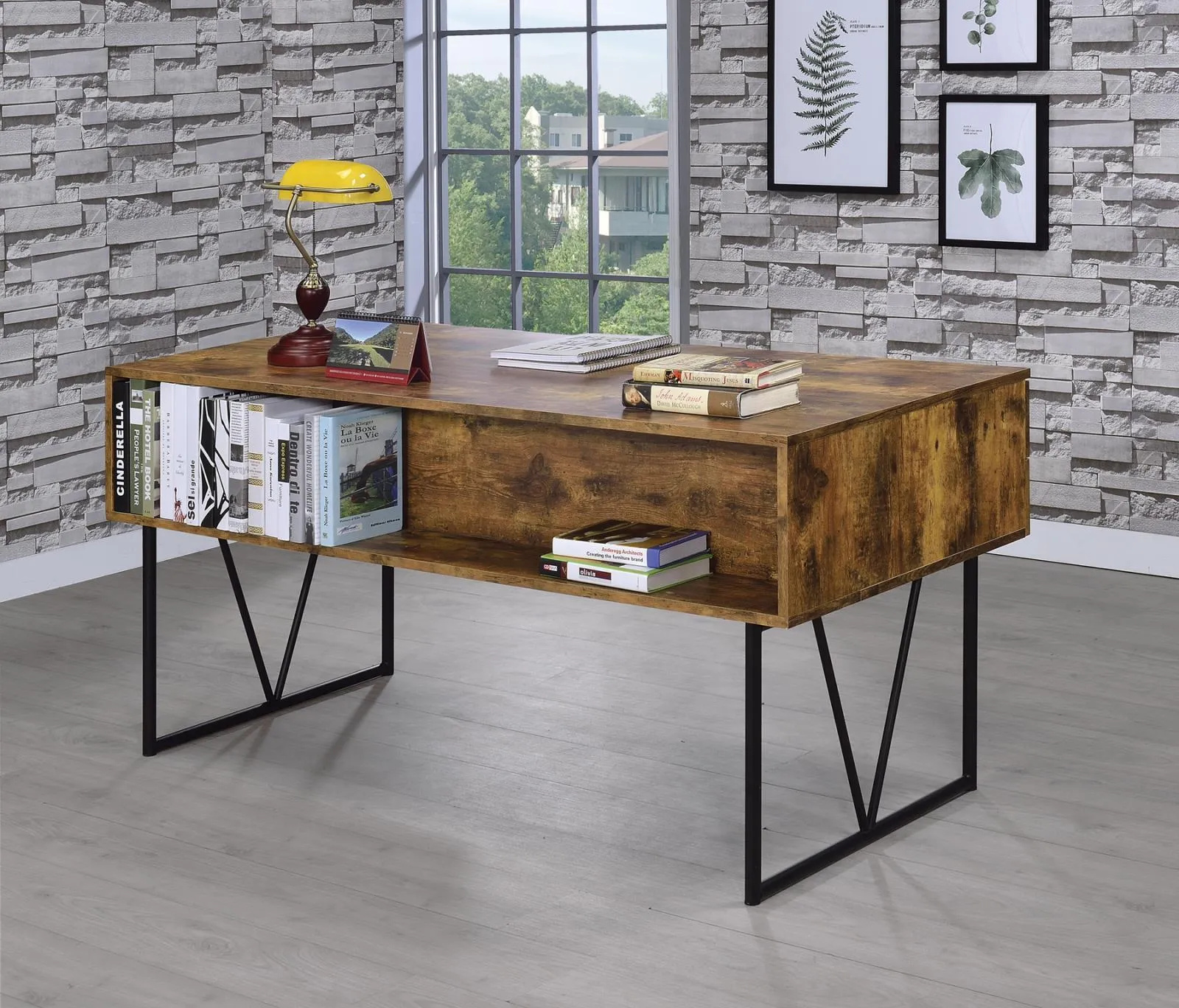 Analiese Industrial Writing Desk | Antique Nutmeg & Metal Design