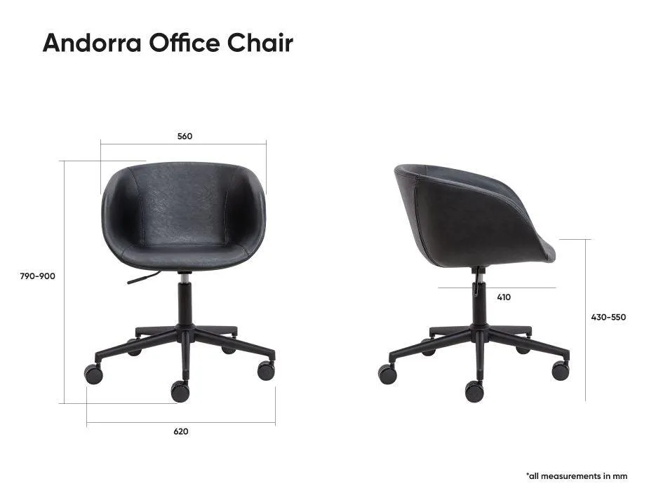 Andorra Tub Office Chair Vintage Black Seat