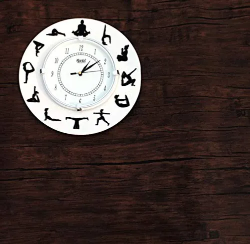Angira handicrafts Wooden Yoga Pattern Wall Clocks (White, 32cmx32cmx3.5cm)