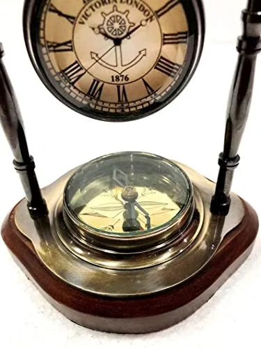 Antique Brass Table Clock Compass Style Nautical Maritime Ship Desk Clock Office Decor