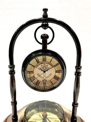 Antique Brass Table Clock Compass Style Nautical Maritime Ship Desk Clock Office Decor