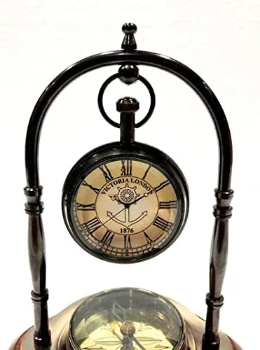 Antique Brass Table Clock Compass Style Nautical Maritime Ship Desk Clock Office Decor