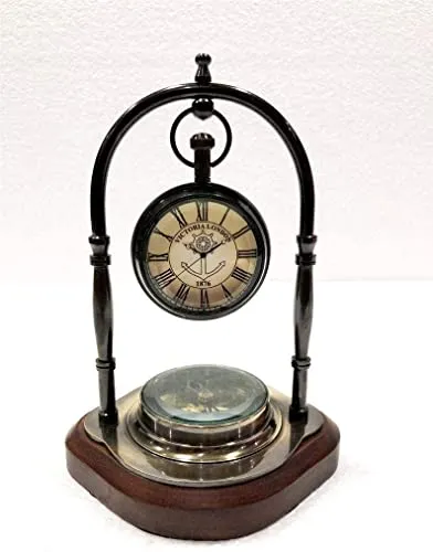 Antique Brass Table Clock Compass Style Nautical Maritime Ship Desk Clock Office Decor