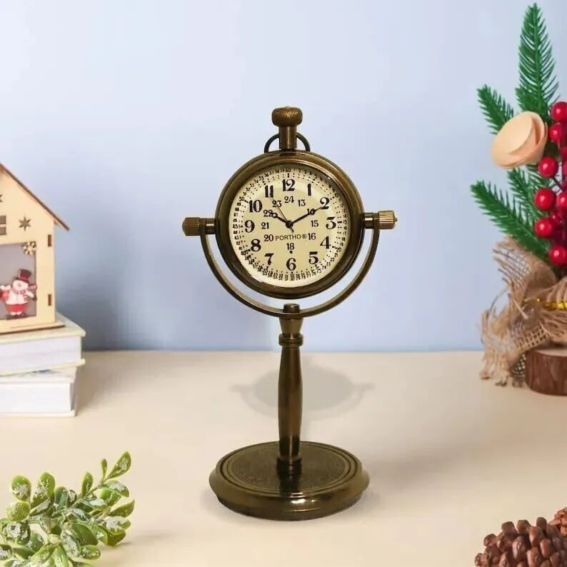 Antique Maritime Vintage Style Brass Compass Antique Victoria London Nautical Brass Antique Table Clock