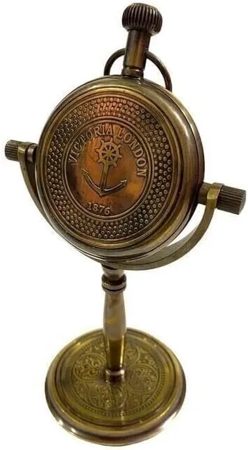 Antique Maritime Vintage Style Brass Compass Antique Victoria London Nautical Brass Antique Table Clock