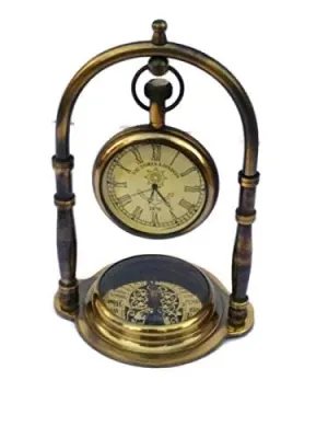 Antique Style Watch Compass Clock Ideal for Groomsmen Gift Thoughts Handcrafted Steampunk Home Decor Compass Brass Handmade Compass Nautical Gift Vintage Look Desk Clock