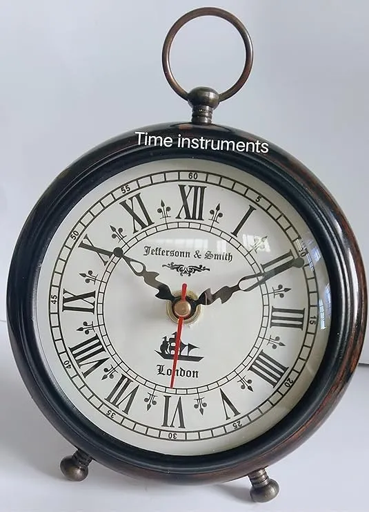 Antique Wooden Table Clock, 5.25 cm Dial, 10 cm, Brown