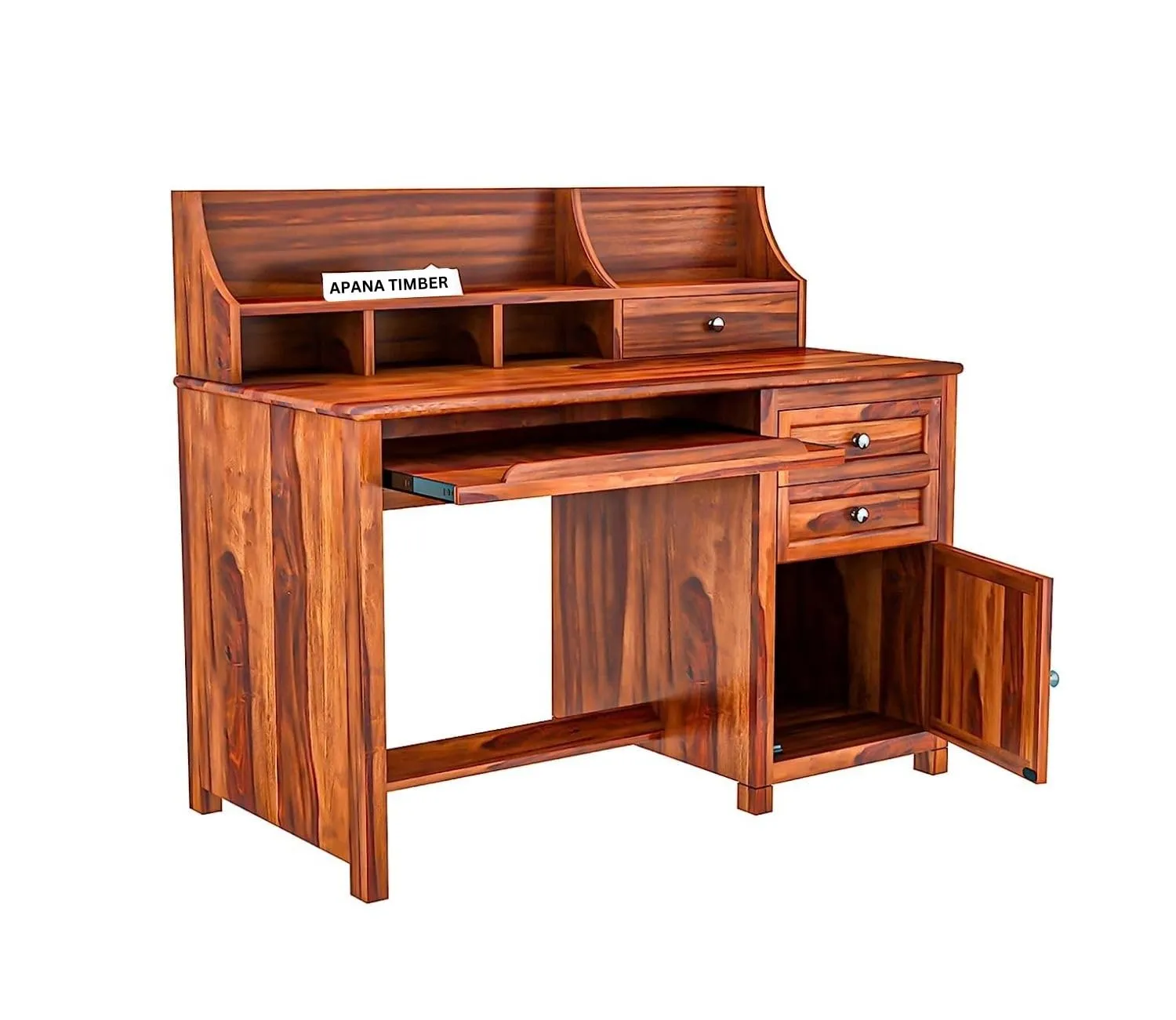 Apana Timber Solid Sheesham Wooden Study Table for Home and Office with Drawer and Cabinet Storage || Study Desk || Writing Table || Computer Table | Desktop Table (Natural Honey Finish)