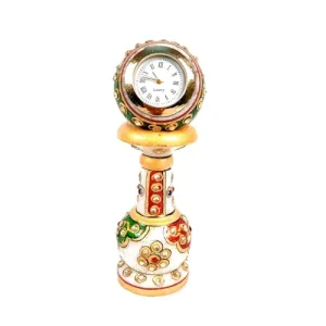 Apka Mart The Online Shop Marble Pillar Clock/Watch with Meenakari Work - Detachable Globe Design Clock - for Home, Living Room, Study Table, Desk, Office Decor & Gifts - 6 Inch