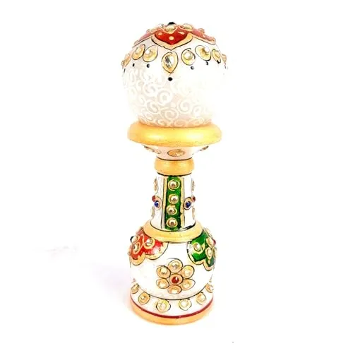 Apka Mart The Online Shop Marble Pillar Clock/Watch with Meenakari Work - Detachable Globe Design Clock - for Home, Living Room, Study Table, Desk, Office Decor & Gifts - 6 Inch