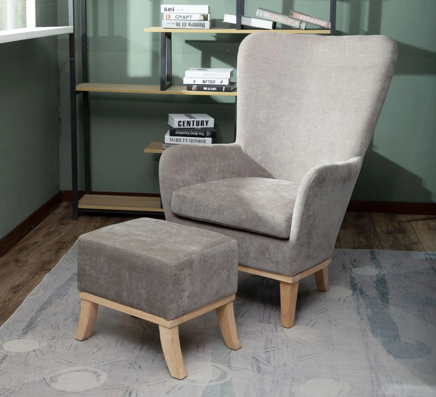 Ashen Chair and Footstool Light Grey