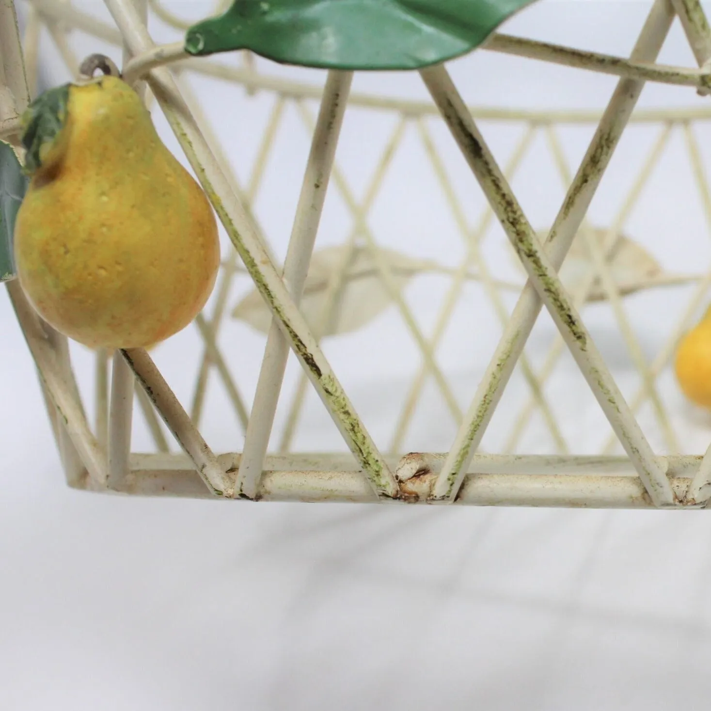 Basket, Metal with Hand Applied Pears, Vintage