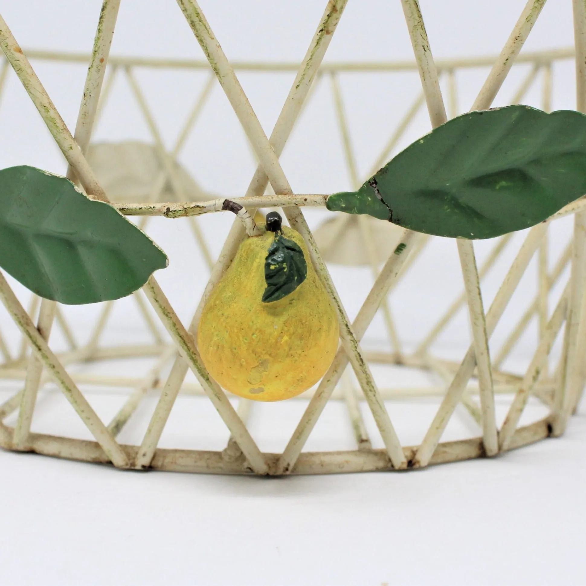 Basket, Metal with Hand Applied Pears, Vintage