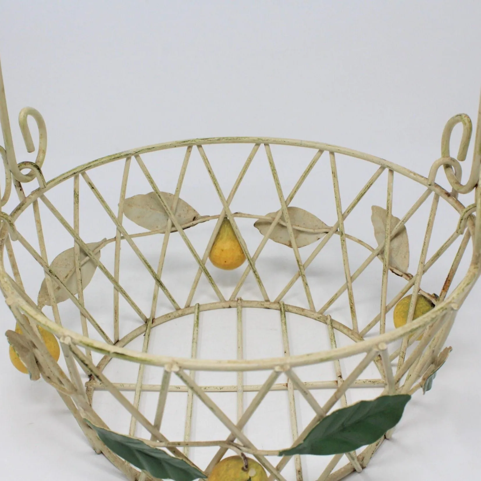 Basket, Metal with Hand Applied Pears, Vintage