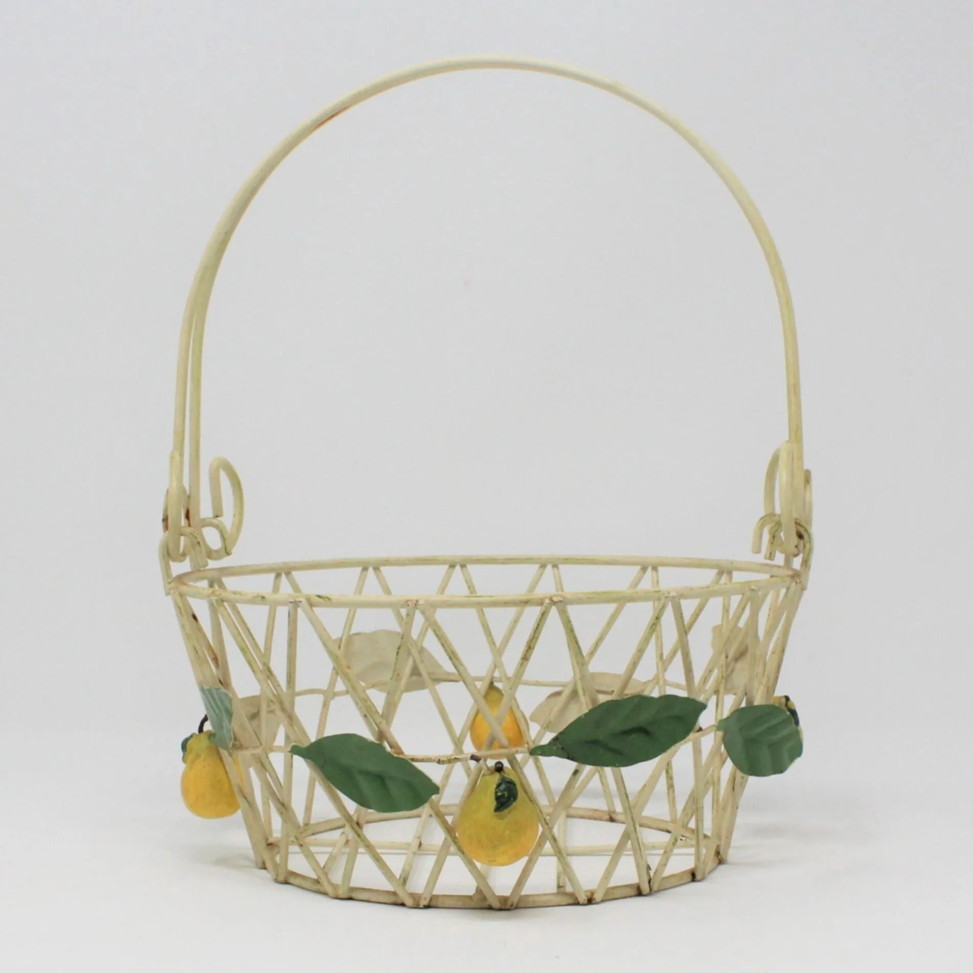 Basket, Metal with Hand Applied Pears, Vintage