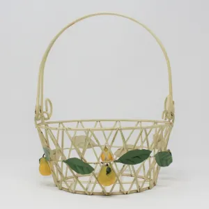 Basket, Metal with Hand Applied Pears, Vintage