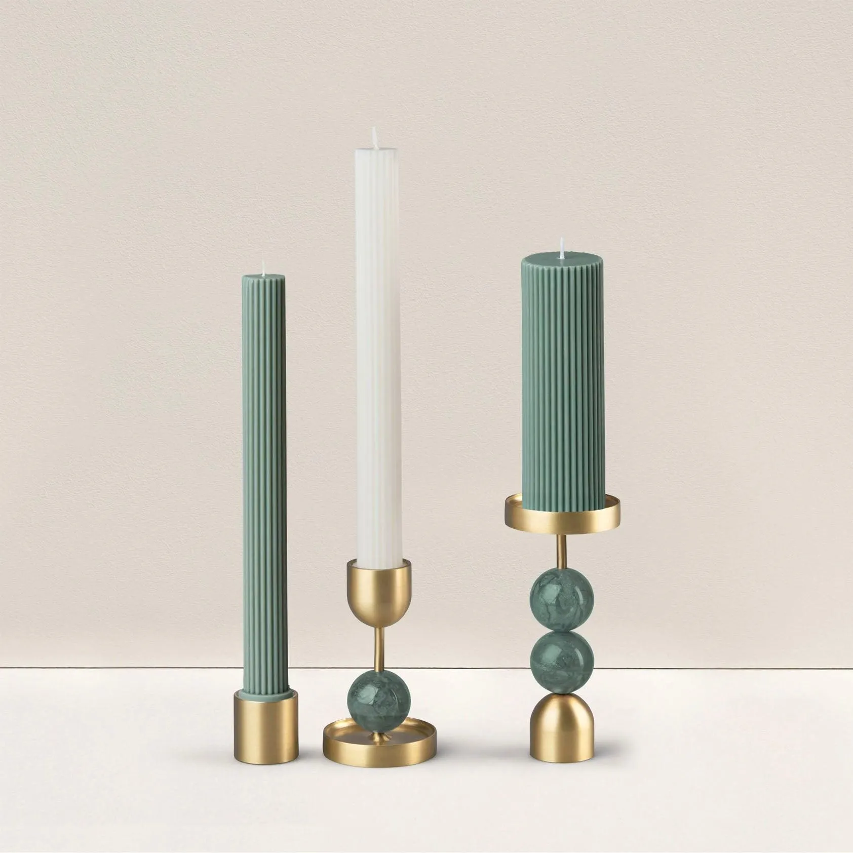 Beaded Fountain Brass Candle Holder | Green Medium