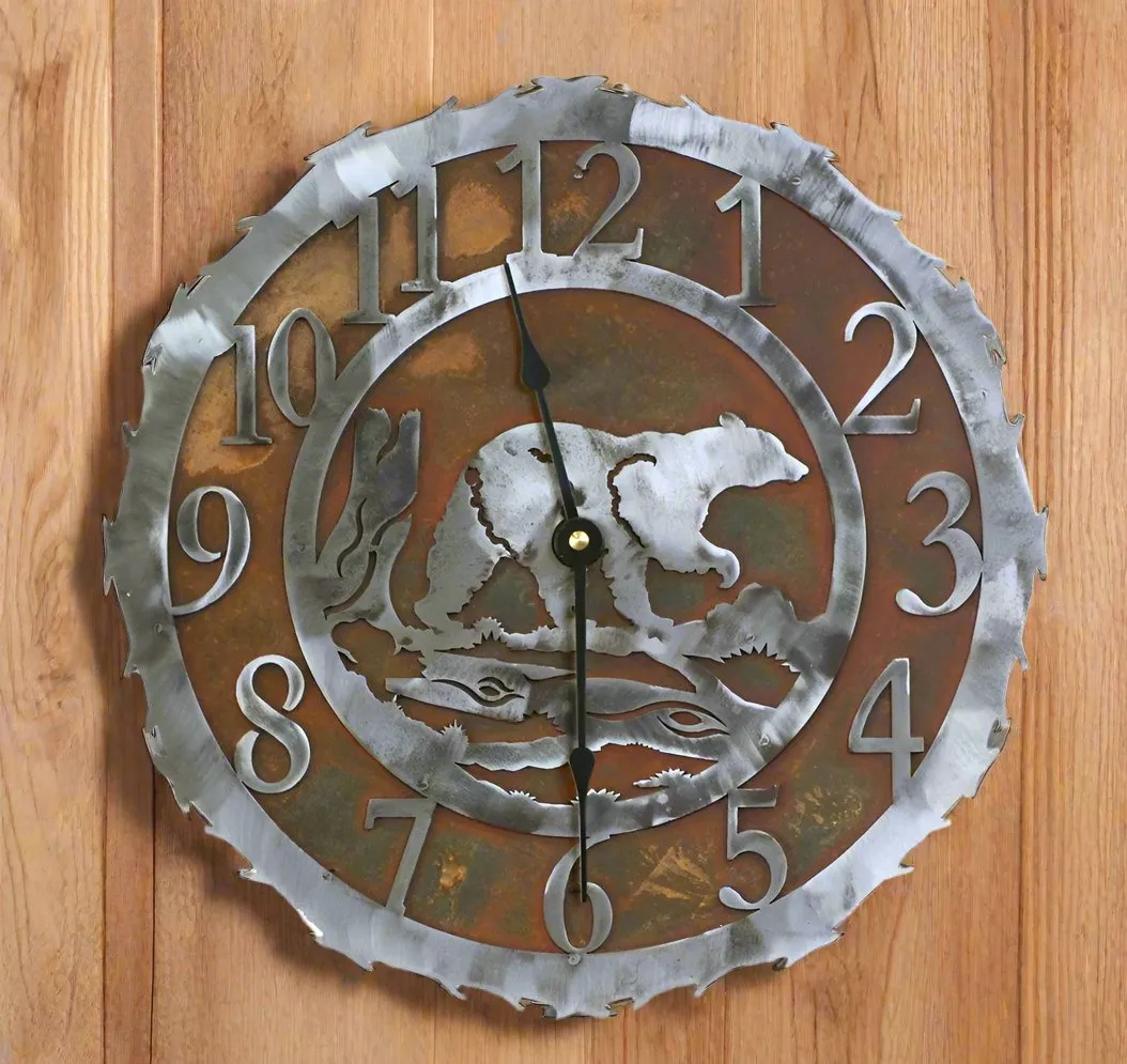 Bear Handcrafted Rustic Metal Wall Clock - 12"