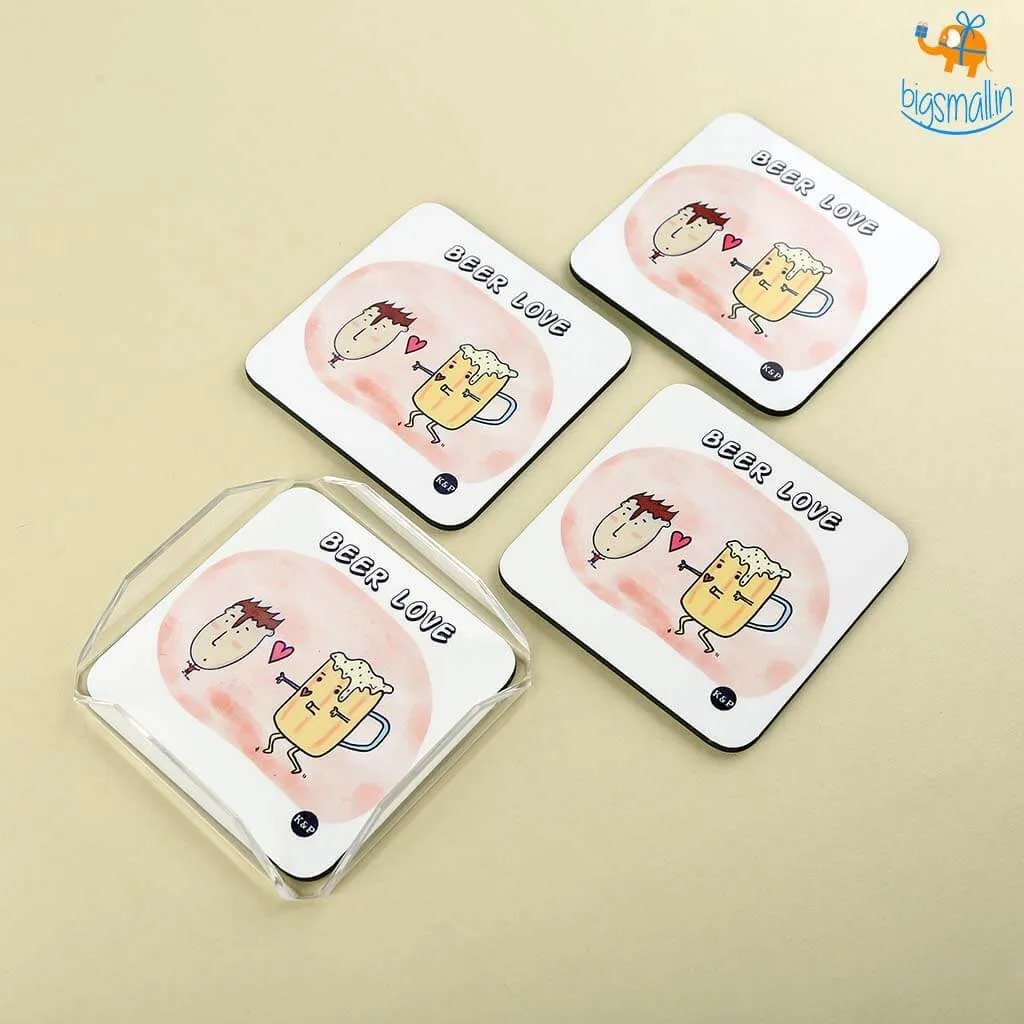 Beer Love Coasters (With Holder) - Set of 4