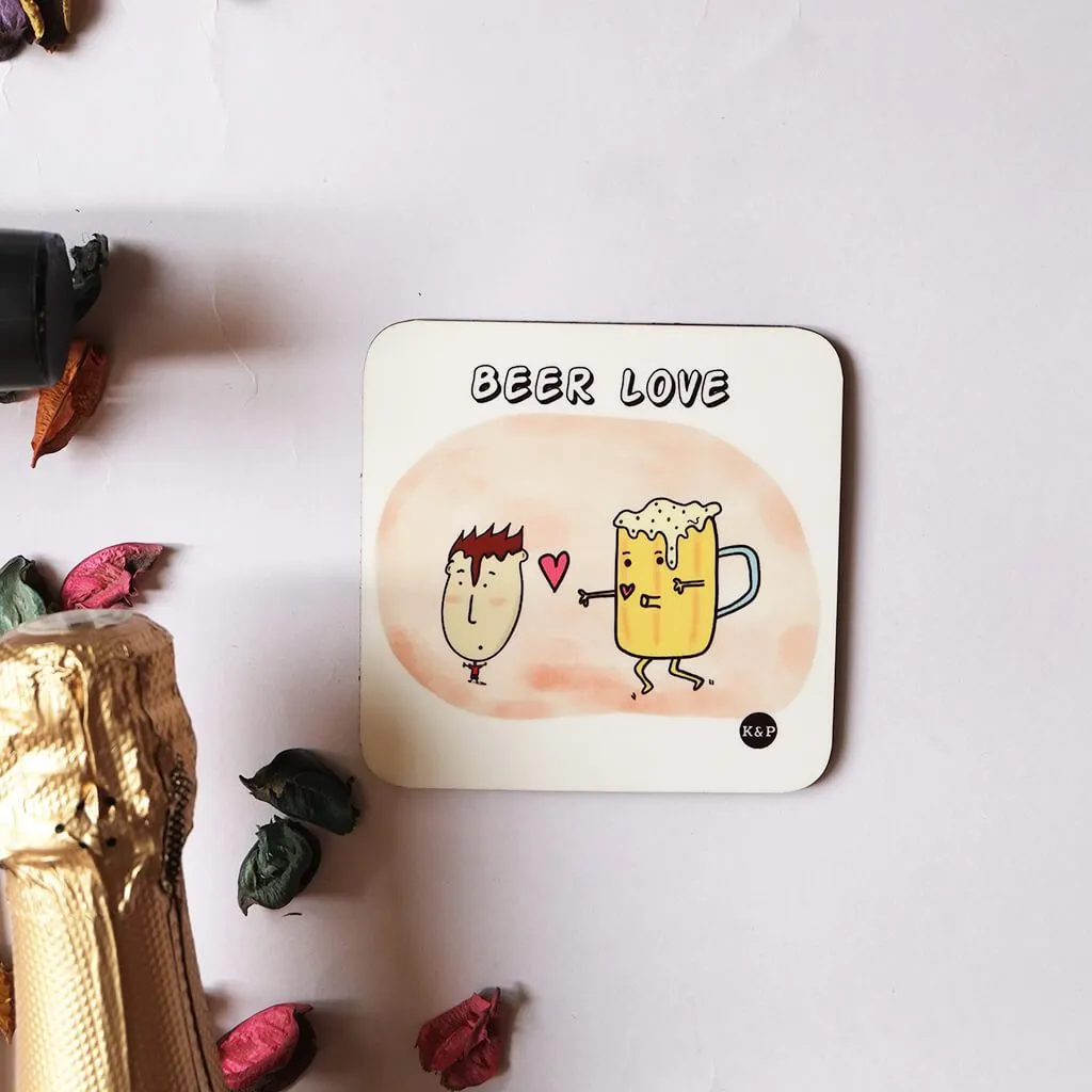 Beer Love Coasters (With Holder) - Set of 4
