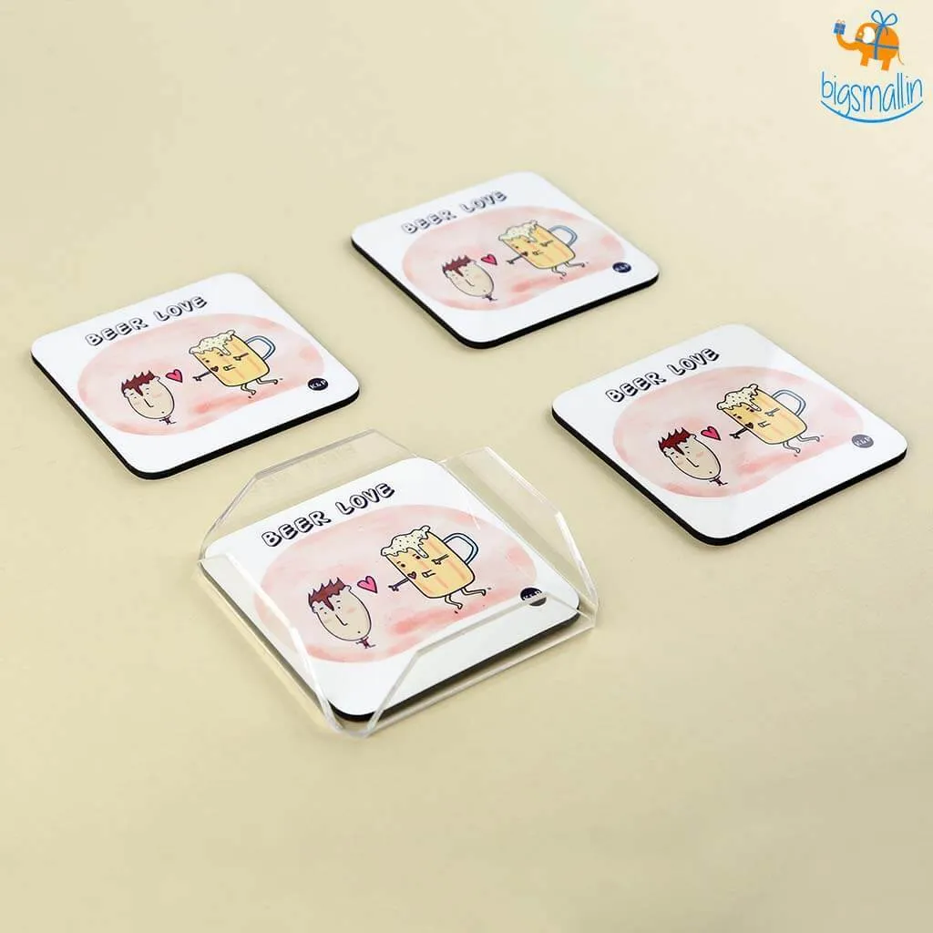 Beer Love Coasters (With Holder) - Set of 4
