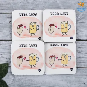 Beer Love Coasters (With Holder) - Set of 4