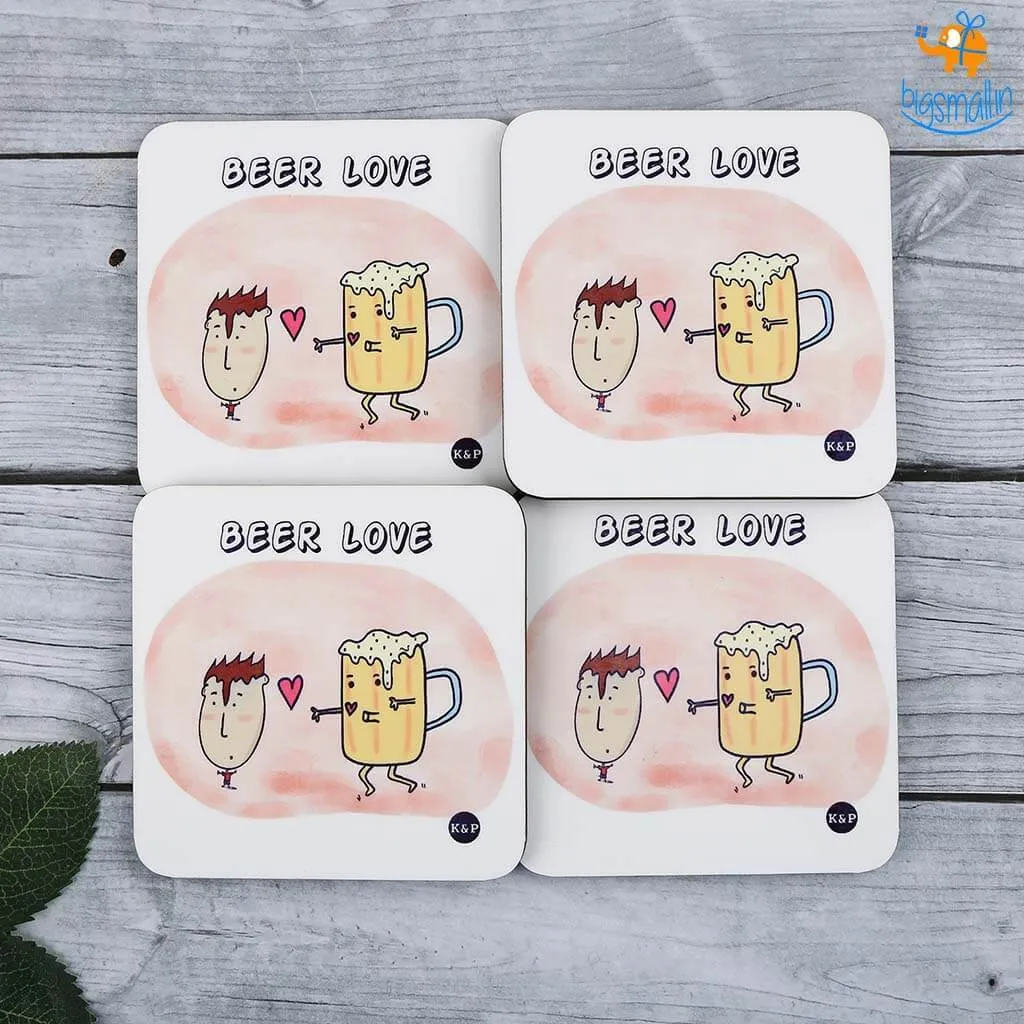 Beer Love Coasters (With Holder) - Set of 4