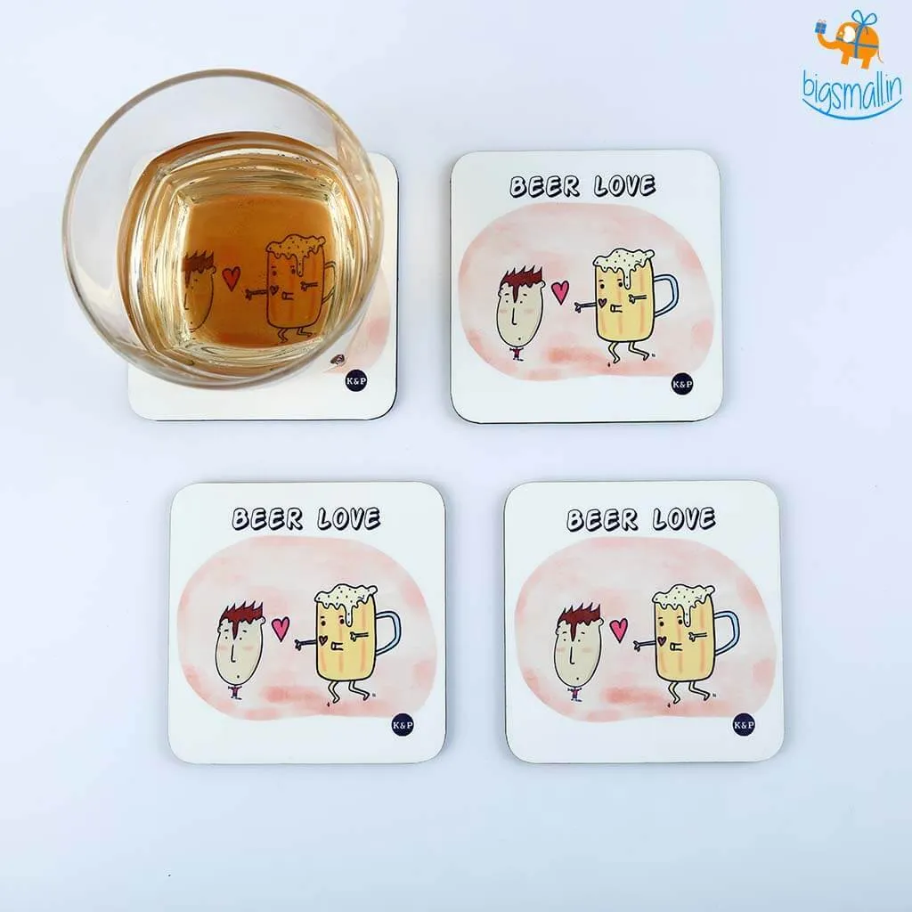 Beer Love Coasters (With Holder) - Set of 4