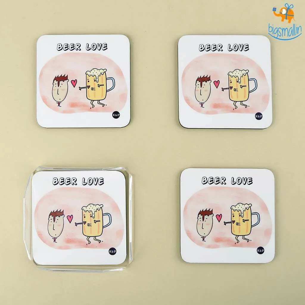 Beer Love Coasters (With Holder) - Set of 4
