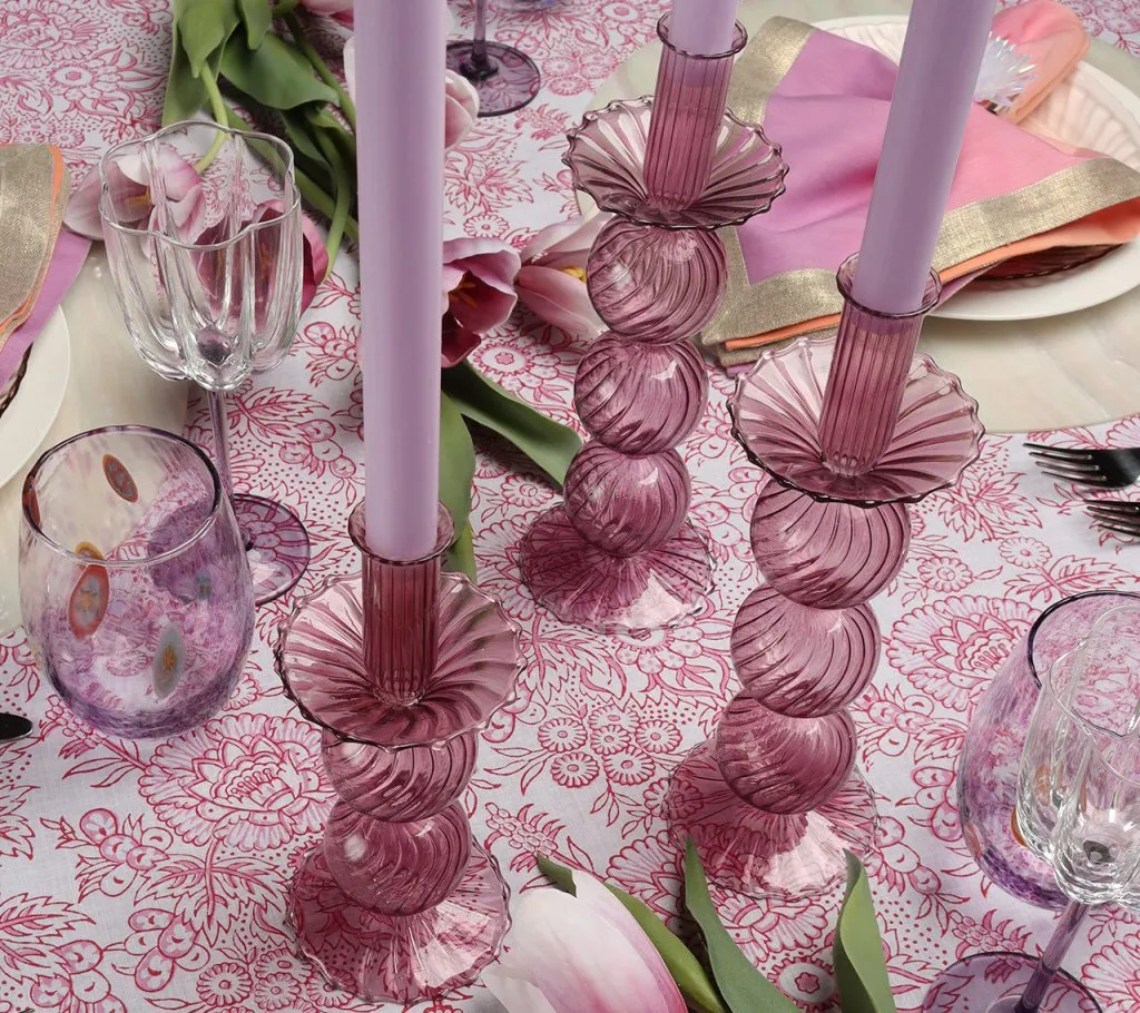 Bella Short Candle Holder in Lavender, Set of 2 in a Box