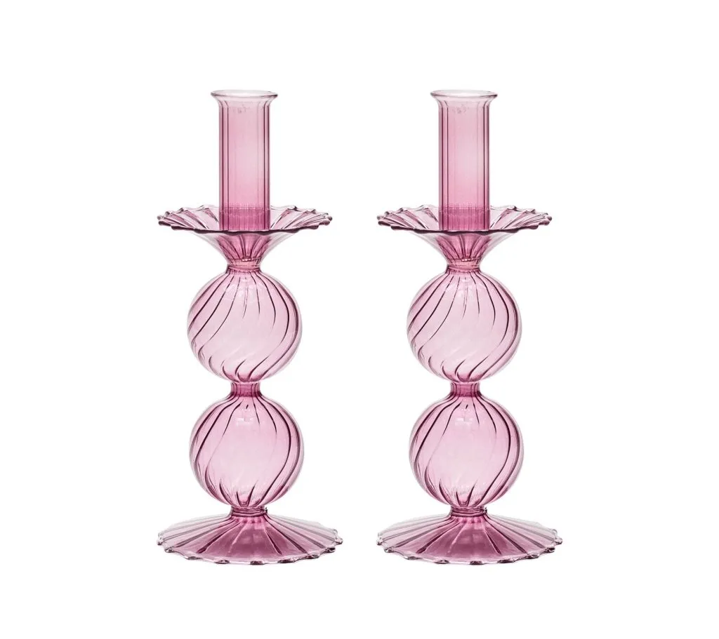 Bella Short Candle Holder in Lavender, Set of 2 in a Box