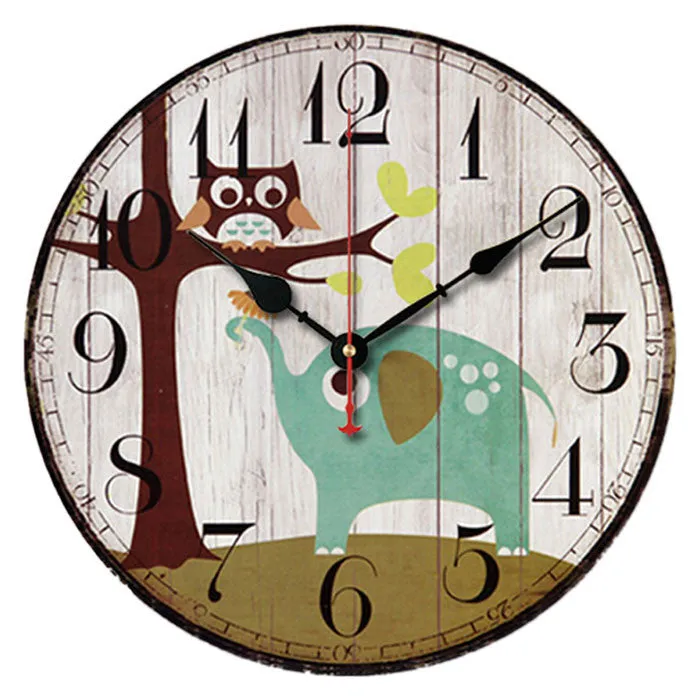 Best Deal New European Style Vintage Creative Forest Owl Round Wood Wall Clock Quartz Bracket Clock 1PC