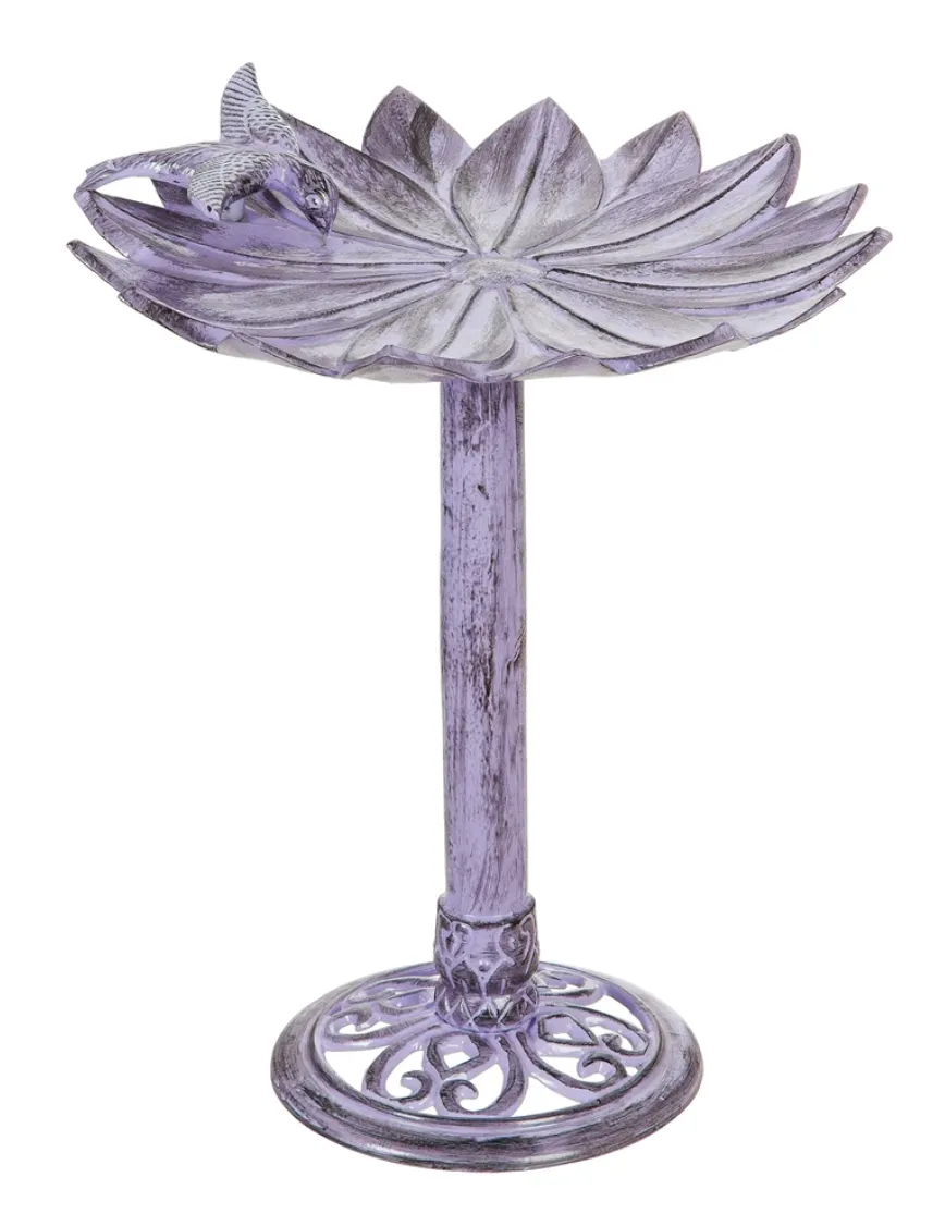 Bird Bath Purple Metal w/Bird