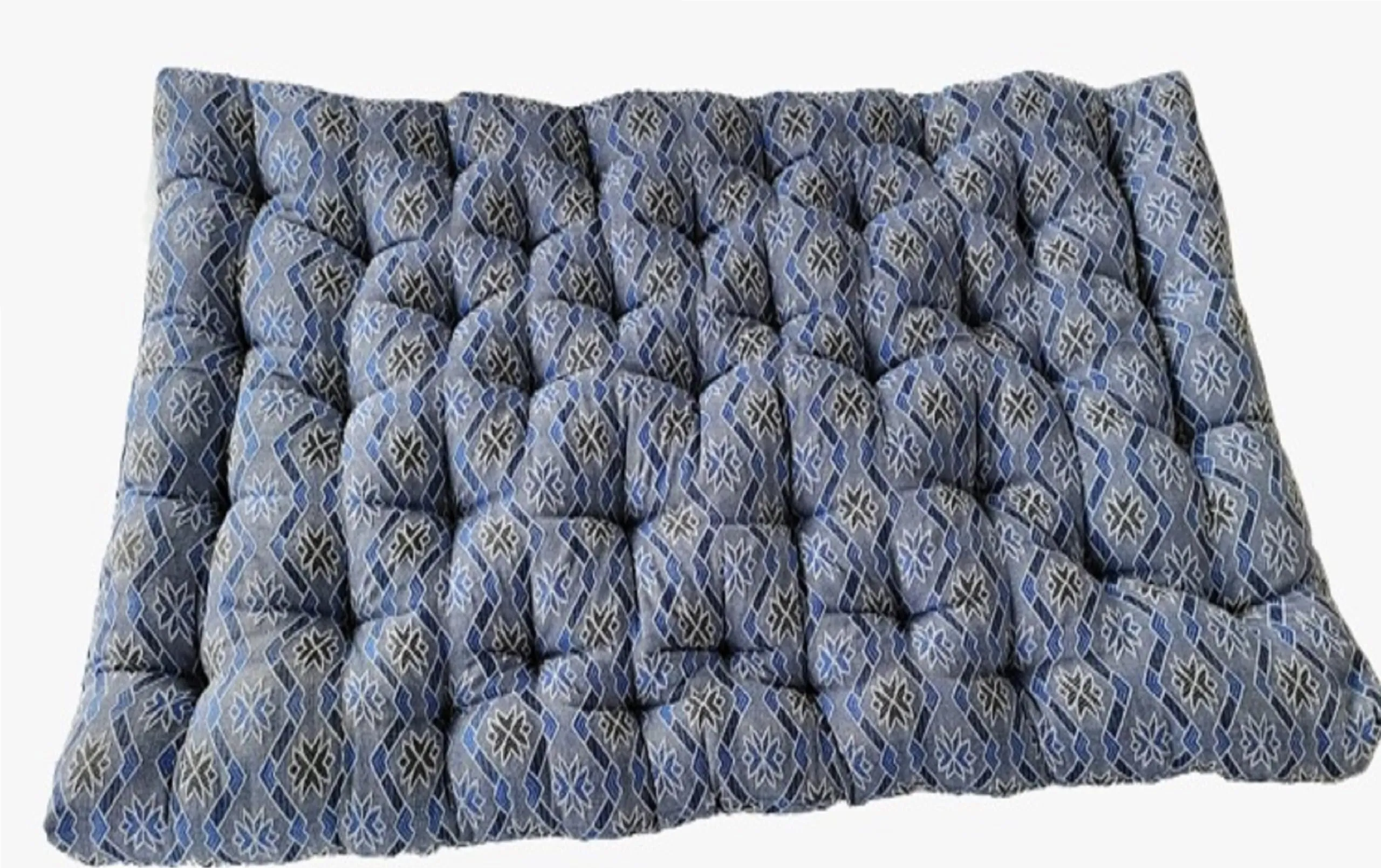 Box Quilt Mattress | Gadda Medium Firm Soft Cotton Mattress | Box Rectangle Type Single Bed Mattress | Cotton Mattress Tufted Soft Rui Gadda(Blue Embroidery , Star) (4 x 6 Double Bed one pillow)