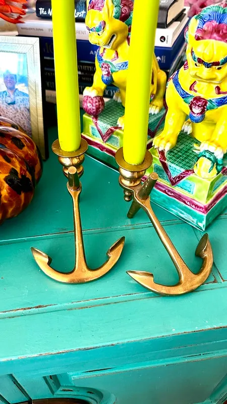 Brass Anchor Candle Holders- Pair