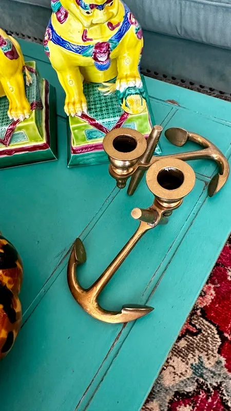 Brass Anchor Candle Holders- Pair