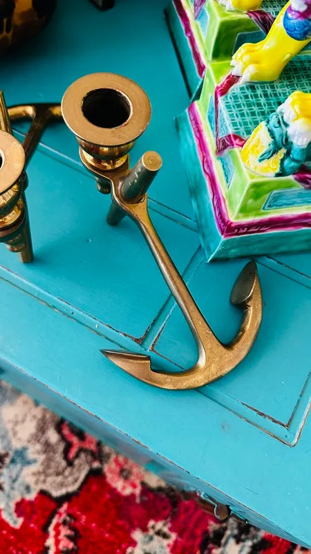 Brass Anchor Candle Holders- Pair