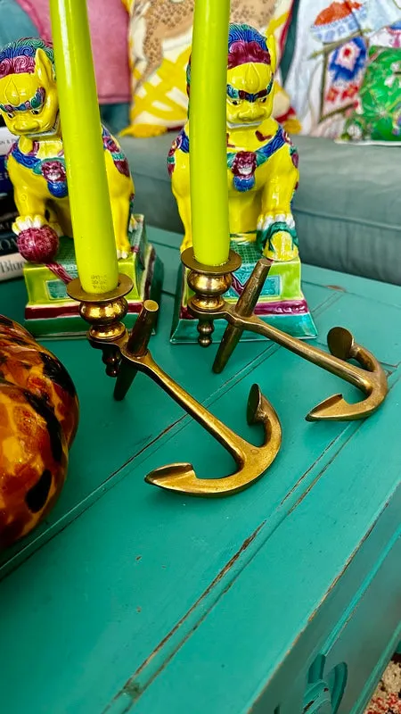 Brass Anchor Candle Holders- Pair