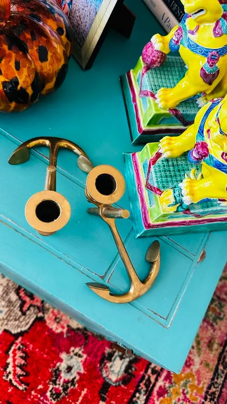 Brass Anchor Candle Holders- Pair