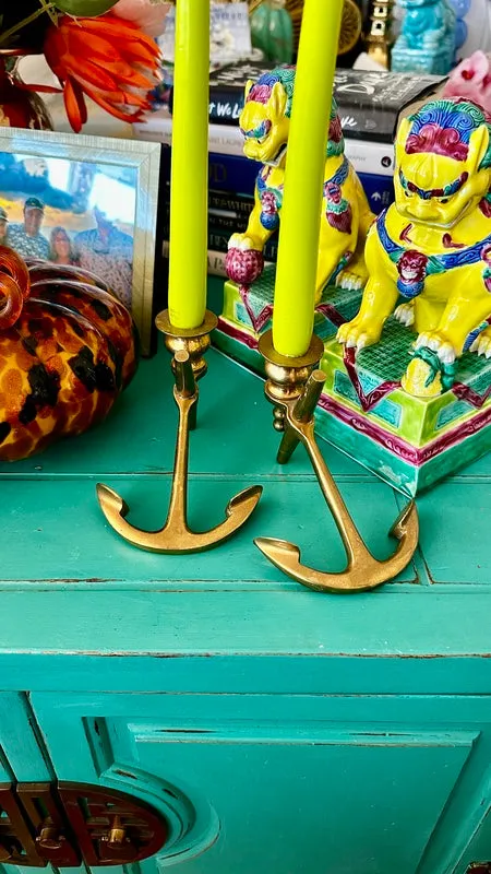 Brass Anchor Candle Holders- Pair