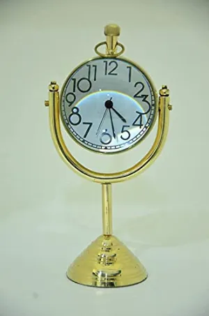 Brass Clock Desk & Table Clock with Globe Style & Numeric Dial Clock for Study Table, Office, Bedroom, Living Room, Home Decor, Wedding Gift