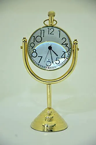 Brass Clock Desk & Table Clock with Globe Style & Numeric Dial Clock for Study Table, Office, Bedroom, Living Room, Home Decor, Wedding Gift