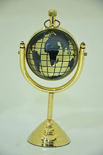 Brass Clock Desk & Table Clock with Globe Style & Numeric Dial Clock for Study Table, Office, Bedroom, Living Room, Home Decor, Wedding Gift