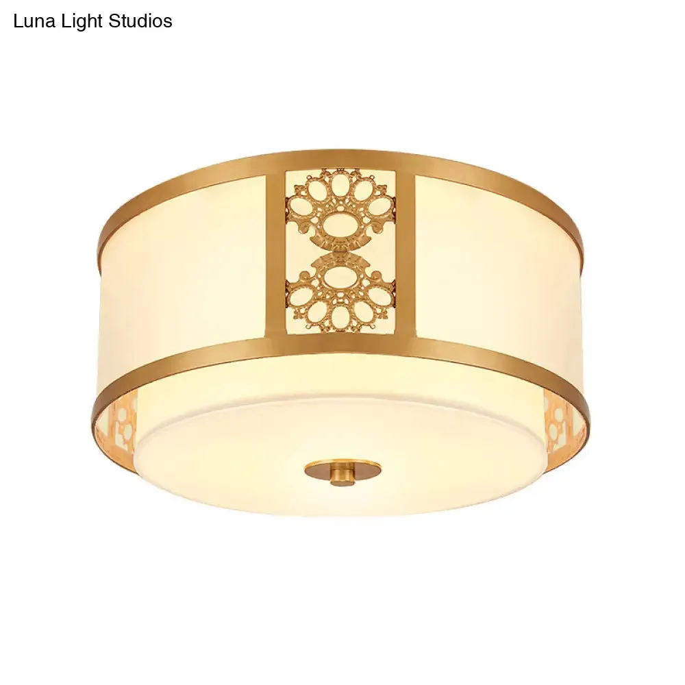 Brass Finish Dual Round Flush Mount Ceiling Lamp with Opaque Glass - 3/4 Light - Minimalist Design (16"/19.5" Diameter)