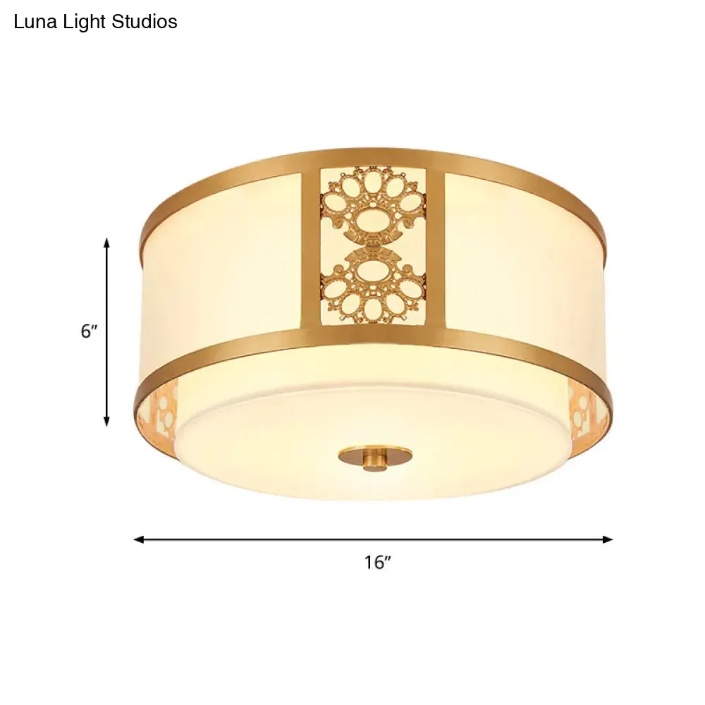 Brass Finish Dual Round Flush Mount Ceiling Lamp with Opaque Glass - 3/4 Light - Minimalist Design (16"/19.5" Diameter)