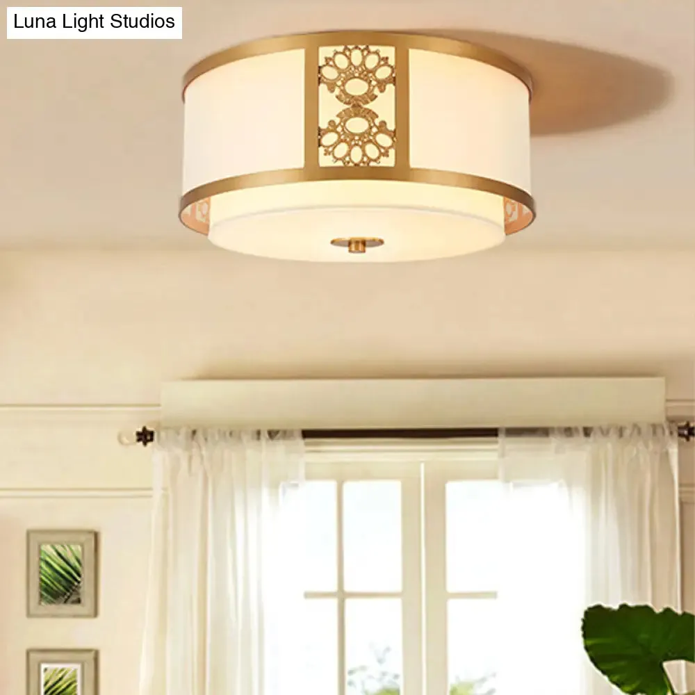 Brass Finish Dual Round Flush Mount Ceiling Lamp with Opaque Glass - 3/4 Light - Minimalist Design (16"/19.5" Diameter)